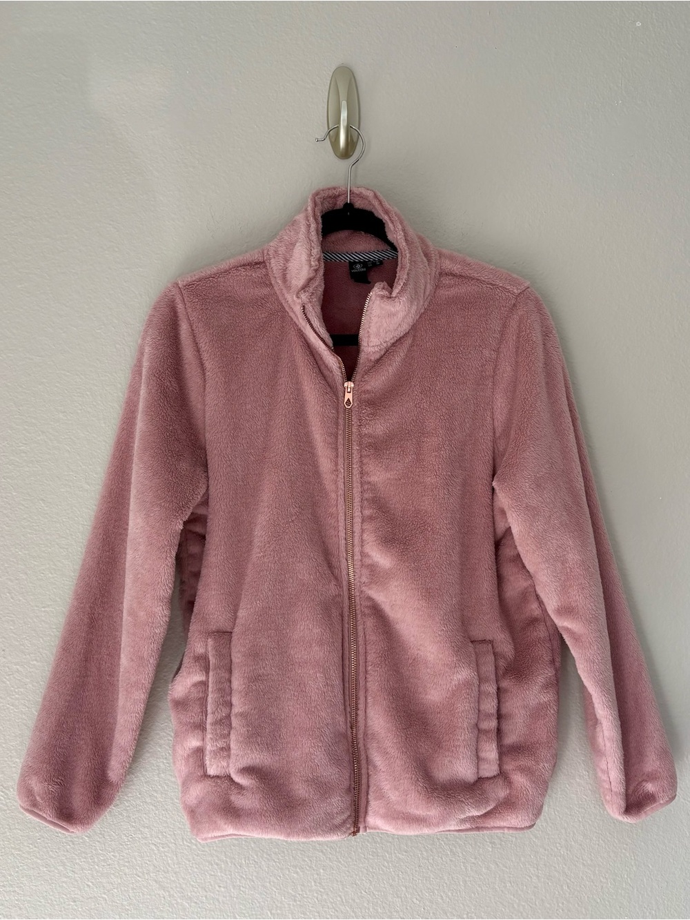 Volcom Pheelin Phuzzy Plush Fleece Full Zip Jacket Dusty Rose Rose Gold Zip S